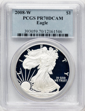 2008-W Proof Silver Eagle 1 oz Blue Label PCGS PR70