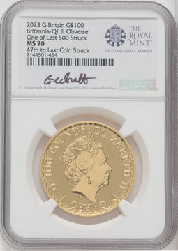 2023 G.Britain G£100 Britannia-QE Obverse 5-Coin Set One of Last 500 Struck NGC MS70