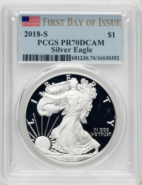 2018-S Proof Silver Eagle 1 oz FDI Flag PCGS PR70