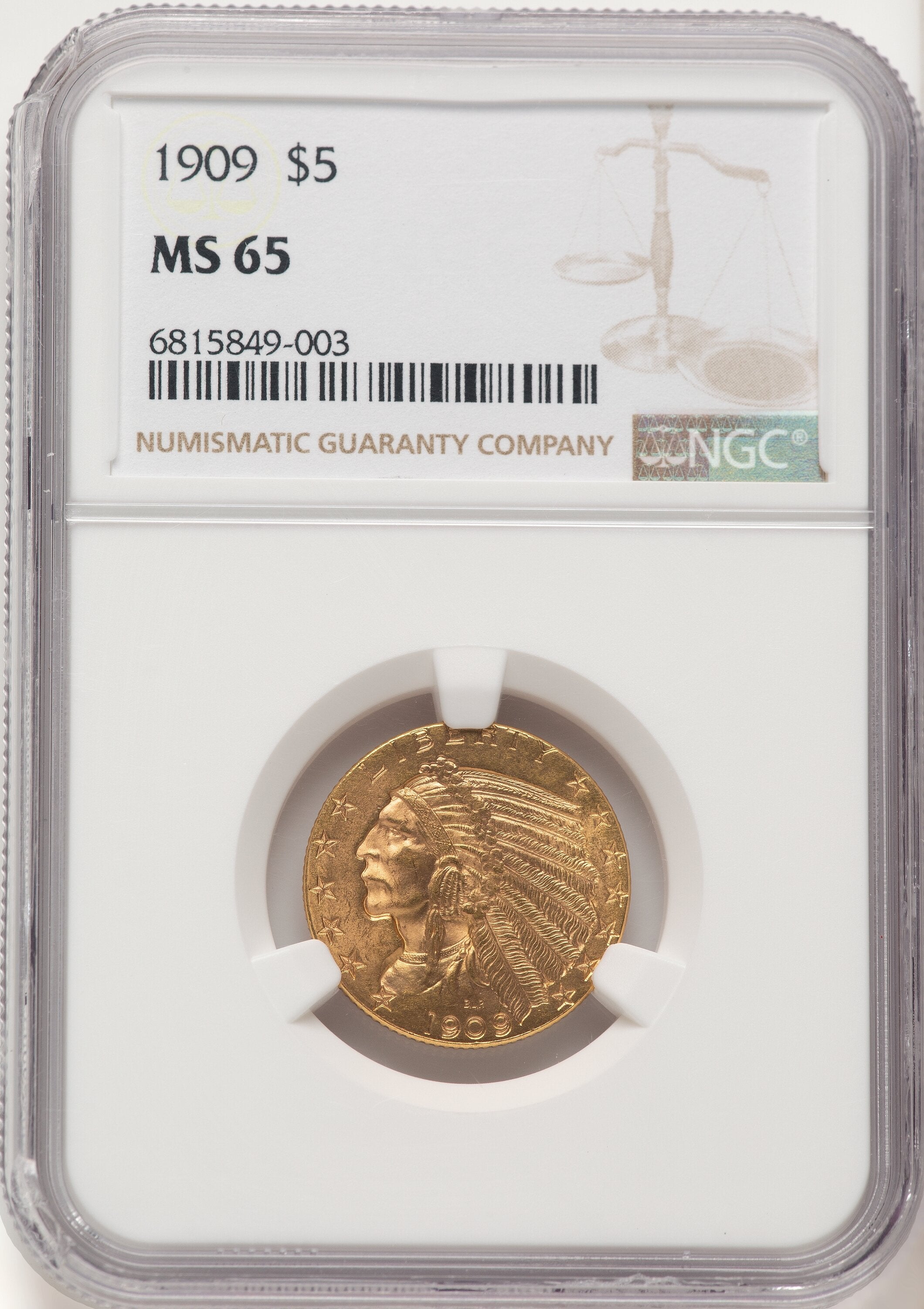 1909 $5 Indian Half Eagle NGC MS65 | LCR Coin