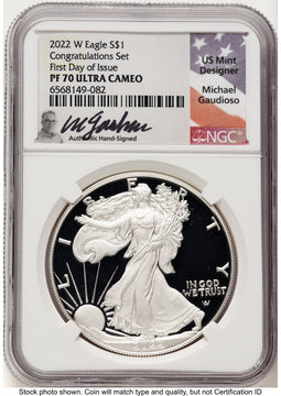 2022-W Proof Silver Eagle Congratulations Set 1 oz FDI Michael Gaudioso NGC PF70