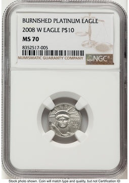 2008-W Burnished Platinum Eagle 1/10 oz Brown Label NGC MS70