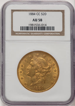 1884-CC $20 Liberty Double Eagle NGC AU58