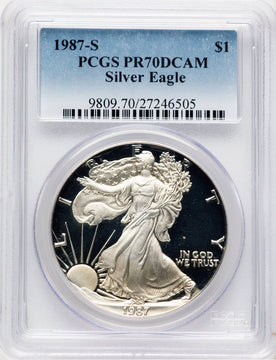 1987-S Proof Silver Eagle 1 oz Blue Gradient PCGS PR70