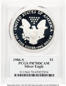 1986-S Proof Silver Eagle 1 oz TD Rogers PCGS PR70 (768981063)