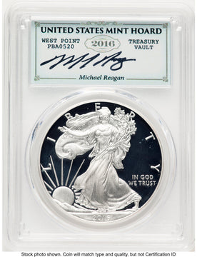 2016-W Proof Silver Eagle 1 oz WP Mint Hoard Reagan Legacy Series Michael Reagan Blue PCGS PR70