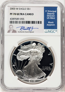 2003-W Proof Silver Eagle 1 oz Rhett Jeppson NGC PF70