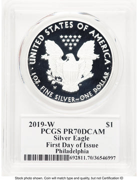 2019-W Proof Silver Eagle 1 oz FDI John Philadelphia PCGS PR70 Mercanti
