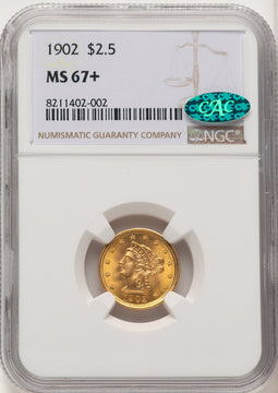 1902 $2.50 CAC Liberty Quarter Eagle NGC MS67+
