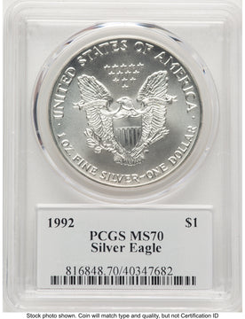1992 Silver Eagle John PCGS MS70 Mercanti