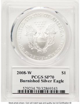 2008-W Burnished Silver Eagle 1 oz John PCGS MS70 Mercanti 2008-W Burnished Silver Eagle 1 oz John PCGS MS70 Mercanti