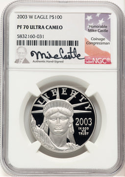 2003-W Proof Platinum Eagle 1 oz Mike Castle NGC PF70