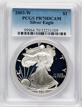 2003-W Proof Silver Eagle 1 oz Blue Gradient PCGS PR70