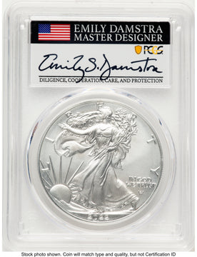 2022-W Burnished Silver Eagle 1 oz AR Emily Damstra PCGS MS70 2022-W Burnished Silver Eagle 1 oz AR Emily Damstra PCGS MS70