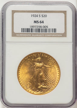 1924-S $20 Saint-Gaudens Double Eagle NGC MS64