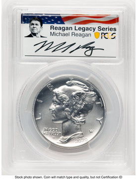 2020-W Palladium Eagle 1 oz Burnished FS Reagan Legacy Series Michael Reagan Picture PCGS MS70 2020-W Palladium Eagle 1 oz Burnished FS Reagan Legacy Series Michael Reagan Picture PCGS MS70