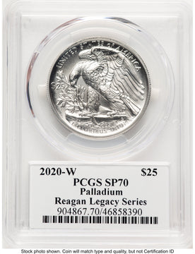 2020-W Palladium Eagle 1 oz Burnished Reagan Legacy Series Michael Reagan Picture PCGS MS70