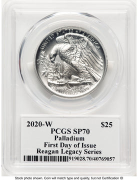 2020-W Palladium Eagle 1 oz Burnished FDI Reagan Legacy Series Michael Reagan Picture PCGS MS70
