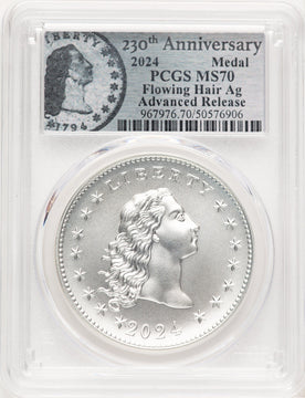 2024-(P) Silver 230th Anniversary Flowing Hair Medal AR Flowing Hair Label Modern Commemoratives PCGS MS70
