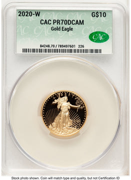 2020-W Proof Gold Eagle 1/4 oz Non Designation CACG PR70