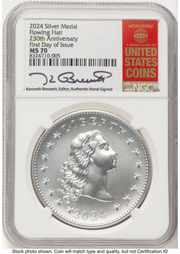 2024-(P) Silver 230th Anniversary Flowing Hair Medal FDI Kenneth Bressett Red Book Modern Commemoratives NGC MS70 (773188069)