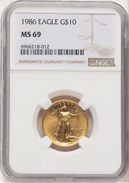 1986 Gold Eagle 1/4 oz Brown Label NGC MS69