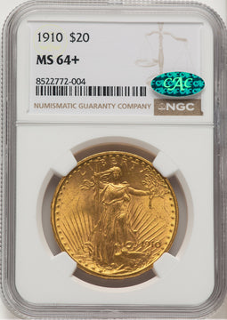 1910 $20 CAC Saint-Gaudens Double Eagle NGC MS64+