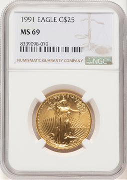 1991 Gold Eagle 1/2 oz Brown Label NGC MS69