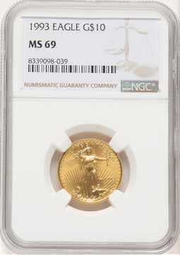 1993 Gold Eagle 1/4 oz Brown Label NGC MS69