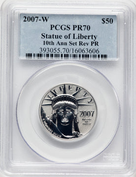 2007-W Reverse Proof Platinum Eagle 1/2 oz Blue Label PCGS PR70