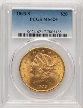 1893-S $20 Blue Gradient Liberty Double Eagle PCGS MS62+ 1893-S $20 Blue Gradient Liberty Double Eagle PCGS MS62+