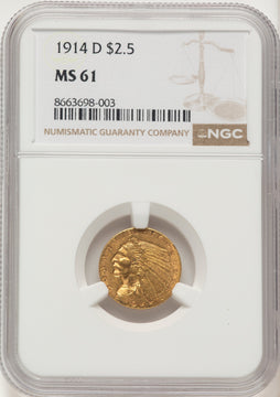 1914-D $2.50 Indian Quarter Eagle NGC MS61 1914-D $2.50 Indian Quarter Eagle NGC MS61