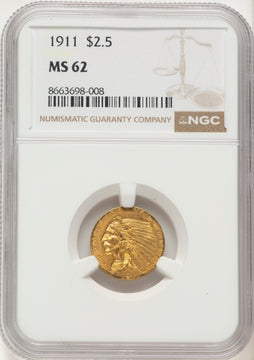 1911 $2.50 Indian Quarter Eagle NGC MS62 1911 $2.50 Indian Quarter Eagle NGC MS62