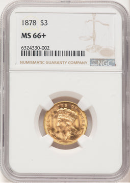 1878 $3 Three Dollar Gold Pieces NGC MS66+
