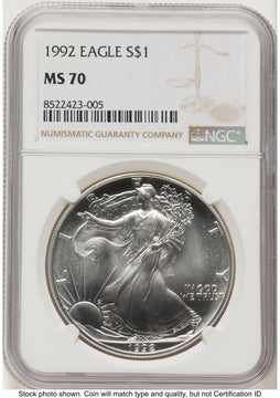 1992 Silver Eagle Brown Label NGC MS70