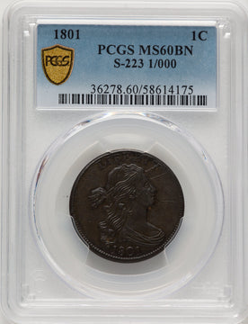 1801 1C 1/000 S-223 BN Large Cent PCGS MS60