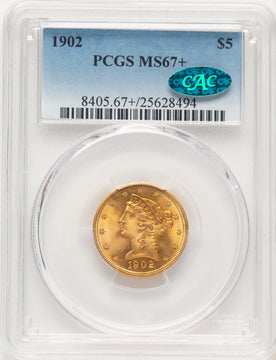 1902 $5 CAC Liberty Half Eagle PCGS MS67+