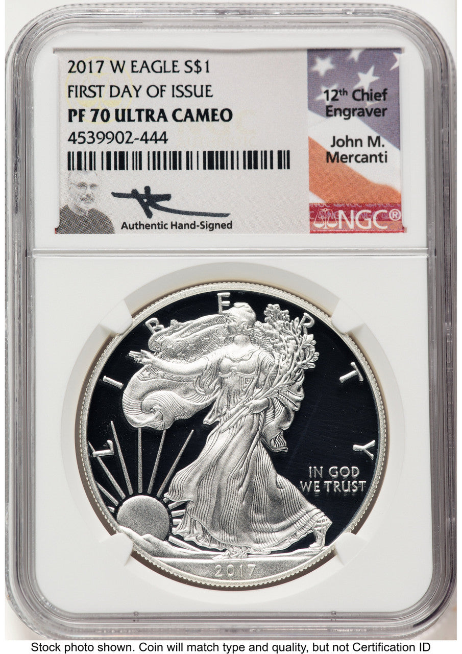 2017-W Proof Silver Eagle 1 oz FDI John NGC PF70 Mercanti | LCR Coin
