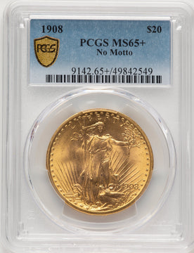 1908 $20 NO MOTTO Saint-Gaudens Double Eagle PCGS MS65+ (775856022)
