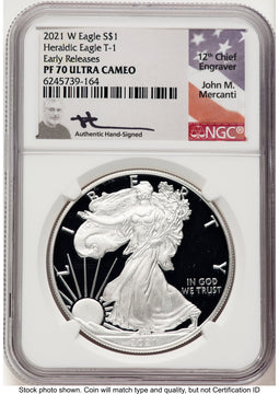 2021-W TY1 Proof Silver Eagle 1 oz ER John NGC PF70 Mercanti