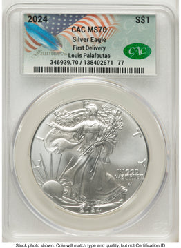 2024 Silver Eagle First Delivery Louis Palafoutas CACG MS70