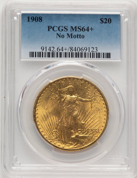1908 $20 NO MOTTO Saint-Gaudens Double Eagle PCGS MS64+ (776007033)
