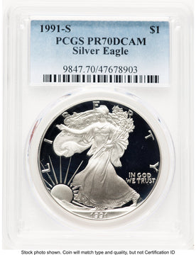 1991-S Proof Silver Eagle 1 oz Blue Gradient PCGS PR70