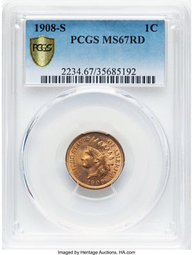 1908-S 1C RD Indian Cent PCGS MS67