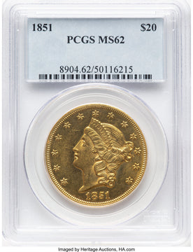 1851 $20 Liberty Double Eagle PCGS MS62