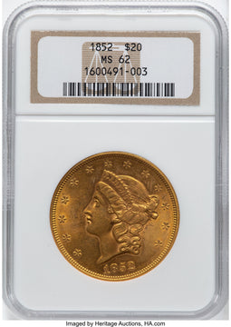 1852 $20 Liberty Double Eagle NGC MS62