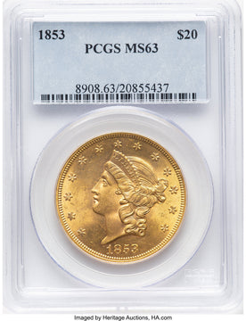 1853 $20 Liberty Double Eagle PCGS MS63