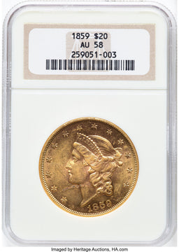 1859 $20 Liberty Double Eagle NGC AU58