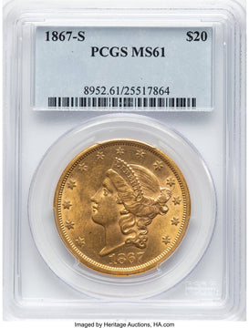 1867-S $20 Liberty Double Eagle PCGS MS61