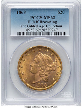 1868 $20 Liberty Double Eagle PCGS MS62